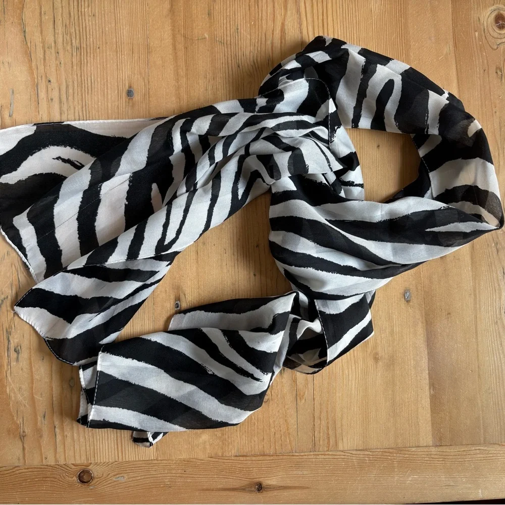 Zebra Print Scarf Narrow Light Weight 13”x58”